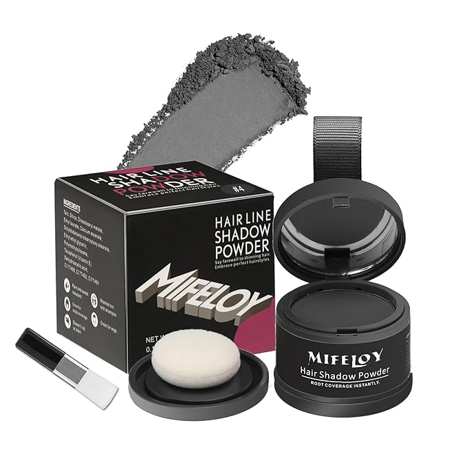 Root Touch Up Powder, Instantly Gray Hair Cover Up, Women Color Root Coverage Shadow Powder for Thinning Grey Hairline, Men Roots Concealer for Hair Loss Beard Line Eyebrow, Dark Gray