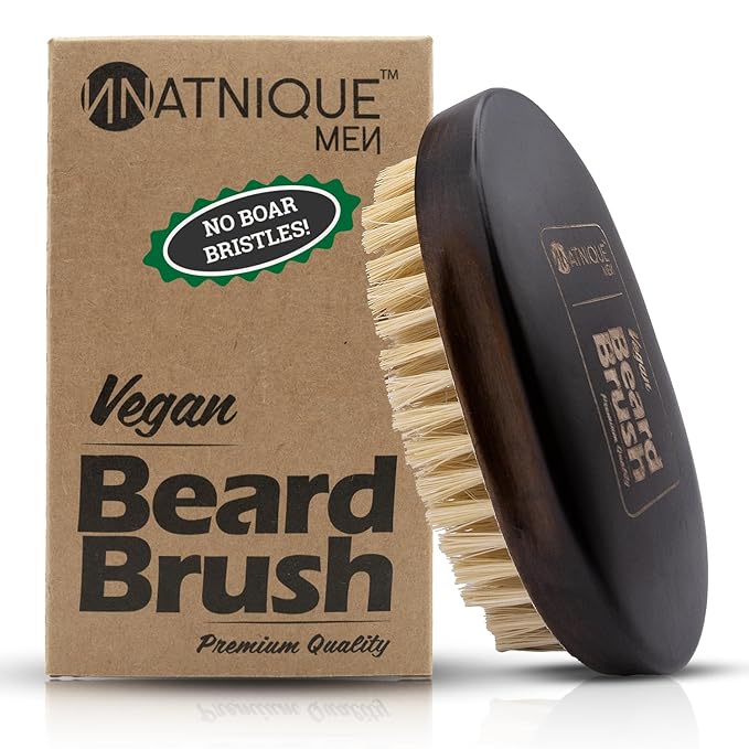 Natnique Beard Care Gift Set – Organic Jojoba Beard Conditioner with Vitamin E & Tea Tree + Vegan Beard Brush – Natural Moisturizer & Grooming Kit for Men – Softens, Hydrates & Reduces Itch