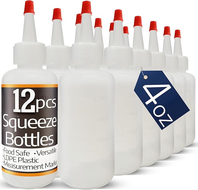 Plastic Squeeze Bottles with Red Tip Cap, 4 Oz Squirt Bottle For Ketchup, BBQ, Sauces, Syrup, Condiments, Oil, Pancake, Cookie Decorating, Dressings, Travel, Camping, Lab, Arts and Crafts (2)