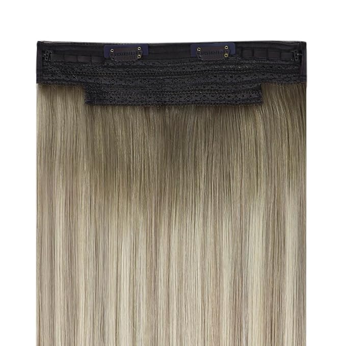 YoungSee 120G Wire Hair Extensions Human Hair Ombre Hair Extensions Invisible Wire Balayage Ash Blonde Ombre Platinum Blonde Fish Line Extensions 18Inch