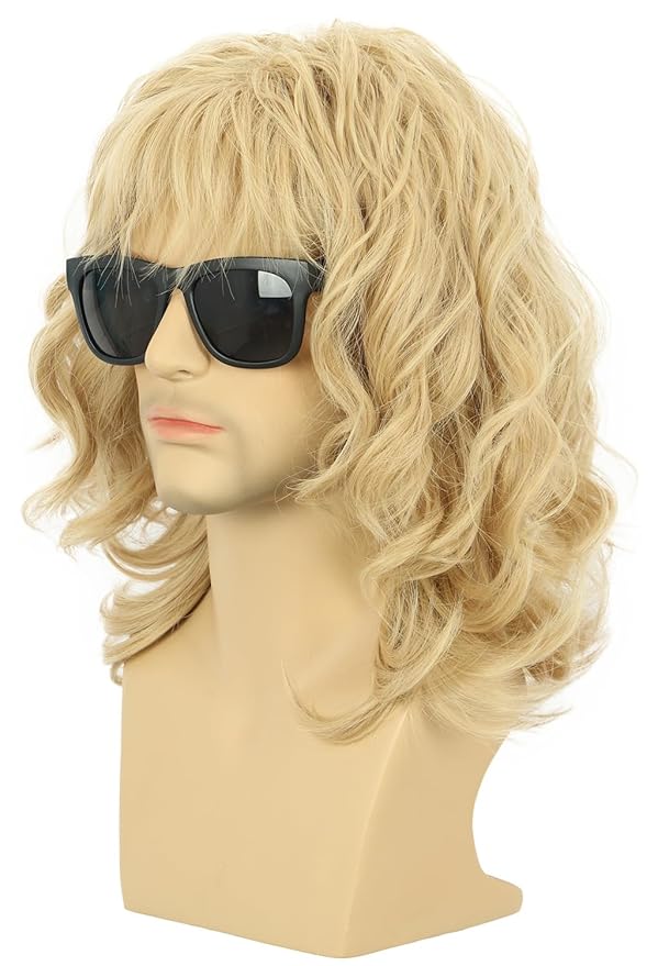 karlery California 70s 80s Rocker Wig Men Women Long Curly Blonde Halloween Costume Anime Wig