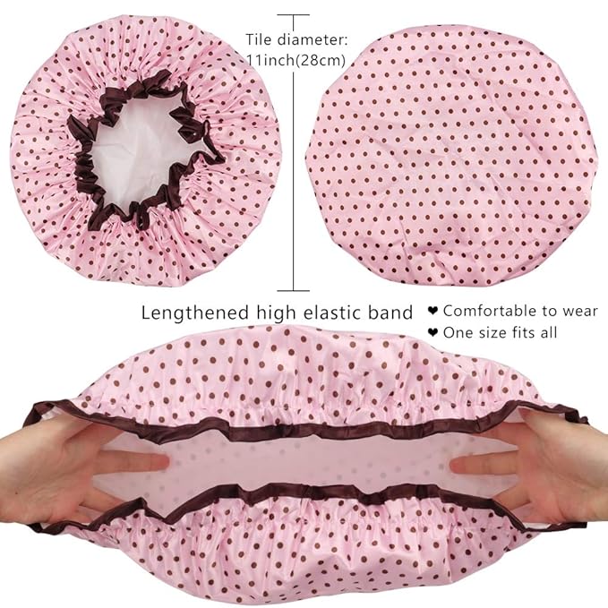 TCOTBE 4 Pieces Shower Cap for Women, Elastic and Reusable, Environmental Protection Hair Bath Caps, Double Waterproof Layers Bathing Hat