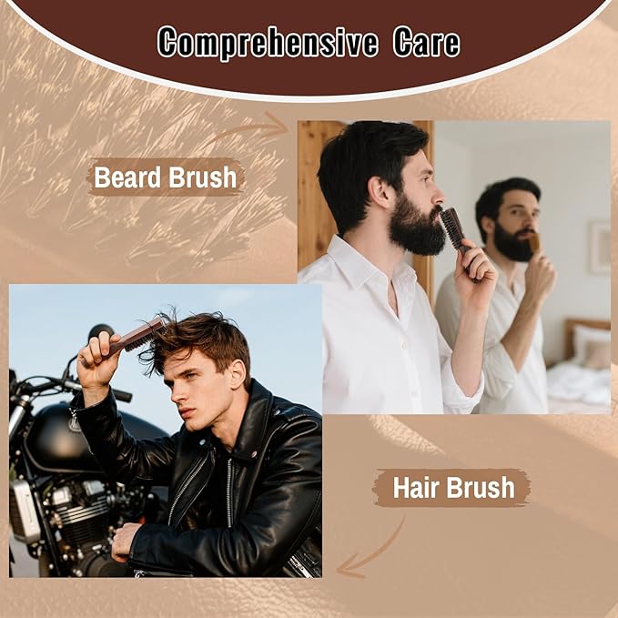 Mens Wild Boar Bristle Hair Brush for Men - Slick Back Hair Brush - Stiff Bristles for Thick Hair, Natural Black Walnut Wooden Handle Hairbrush, Beard Mustache Brush Comb by GAINWELL