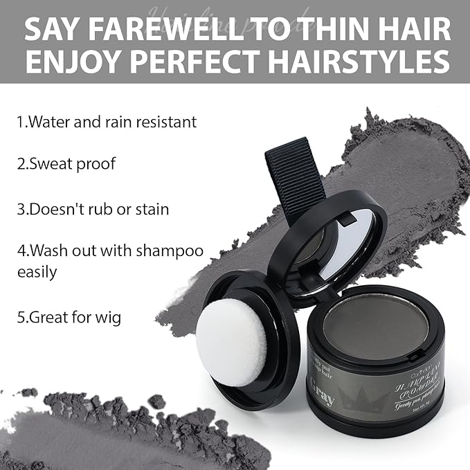 2 Pack Hairline Powder for Women and Men, Used to Root Touch Up Hair Color, Thinning and Gray Hair Coverage and Bald Spots Coverage, Gray
