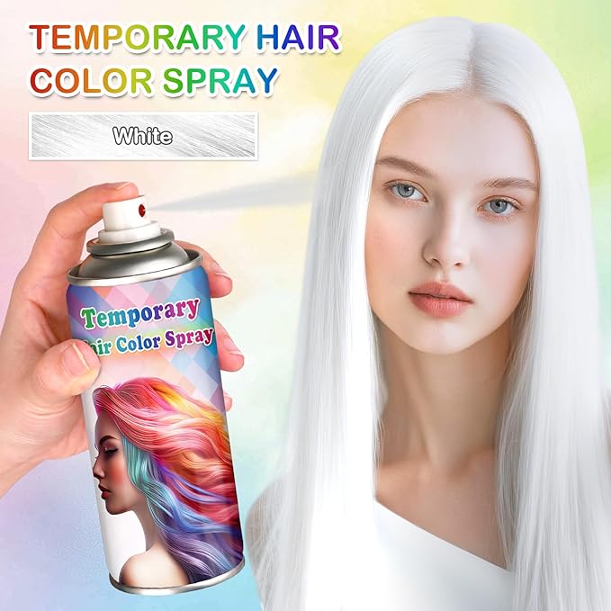 White Hair Spray Color for Women and Kids,One-time Use Temporary Hair Dye,Quick-drying Colored Hair Spray for Halloween Christmas Cosplay,120ML (White）