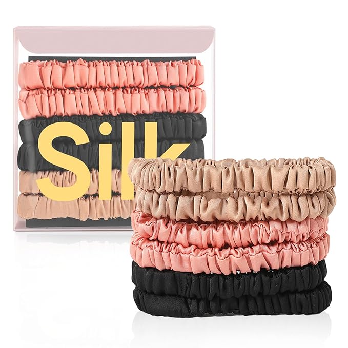 6Pcs Silk Hair Ties Small 22 Momme 100% Pure Mulberry Silk Scrunchies for Women Girls Thin Skinny Hair Sleep Scrunchies No Damage