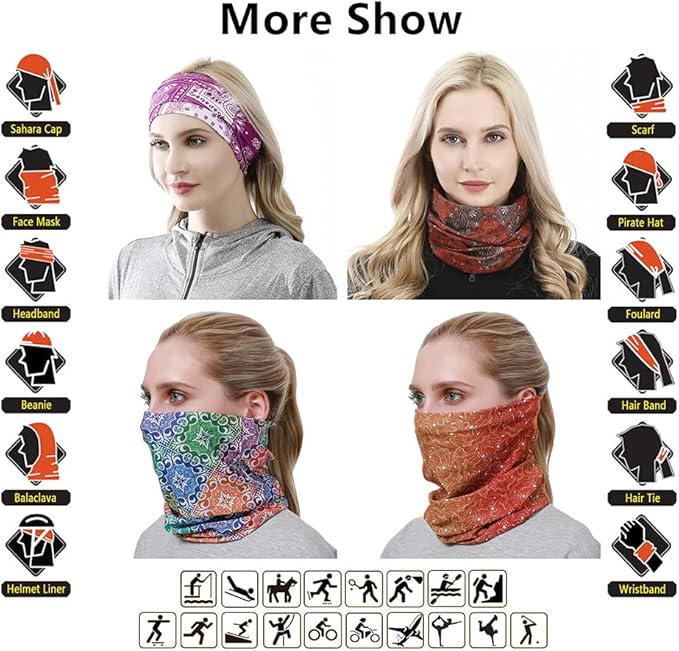 Headband Neck Gaiter Head Wrap Headwear Face Mask Magic Scarf Bandana for Men and Women