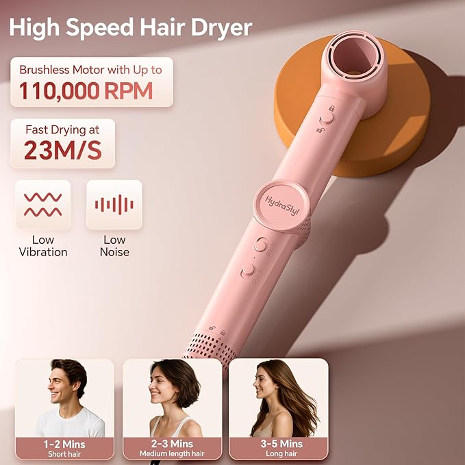 5 in 1 Hot Air Styler, 1300W 110000 RPM High-Speed Hair Dryer Brush with Auto-Wrap Curlers, Frizz-Free Volumizing Straightening Curling for All Hair Types, No Heat Damage, Travel Bag