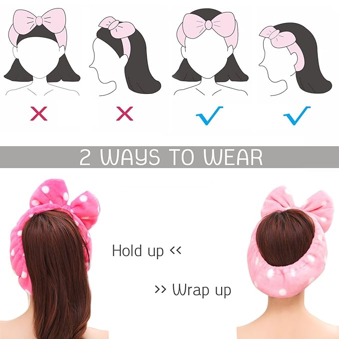 Hairizone Cosmetic Hair Band for Face Washing Shower Spa and Makeup, Soft and Cute Big Bow Headband for Kids and Girls (Light Pink)