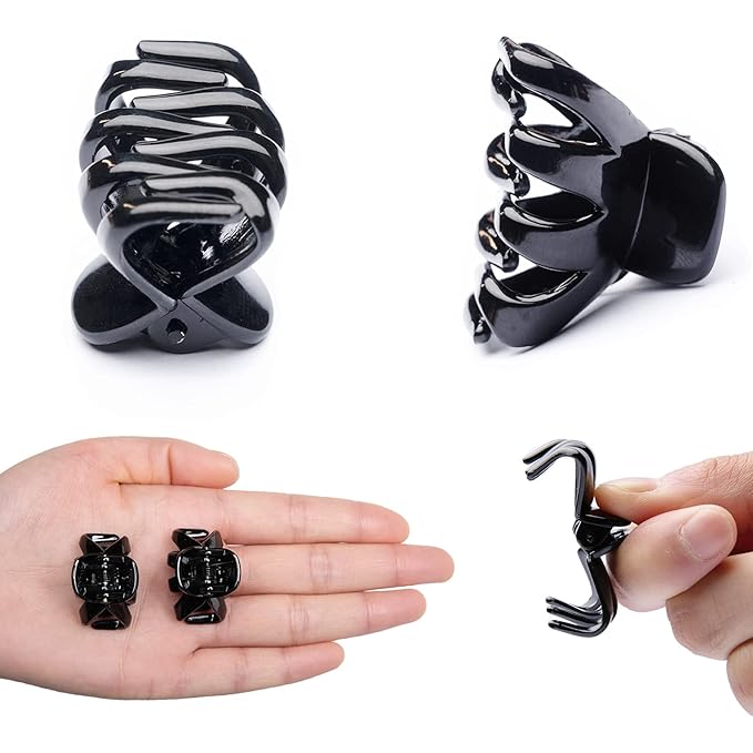 Cobahom 12 Pack Small Hair Claw Clips 1.2 Inch Plastic Hair Clips for Thin Hair No-Slip Mini Hair Clips Hair Styling Accessories for Women and Girls (Black)