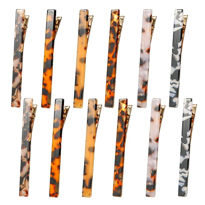 Cobahom Tortoise Shell Leopard Duckbill Barrettes and Acrylic Hair Clips for Women - 12 Pcs for Styling Thin and Thick Hair