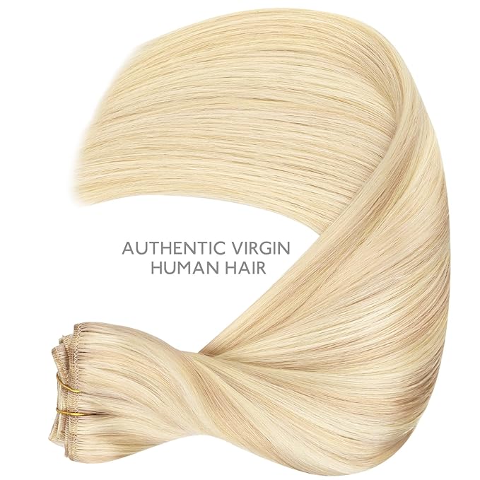 WENNALIFE Clip in Hair Extensions, 150g 16 Inch 9pcs Balayage Light Wheat Platinum Blonde Remy Hair Thicker Double Weft Extensiones De Cabello Humano Con Clip Ins Straight Full Volume