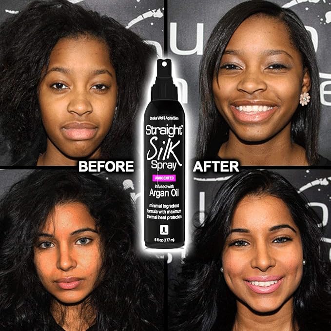 Straight Silk Spray with Moroccan Argan Oil Thermal Protector Spray | Hair Straightening & Detangler | Alcohol-Free | Heat Protectant up to 450°F | Flat-Iron | Blow-Dry | Unscented | MADE IN USA (6oz)