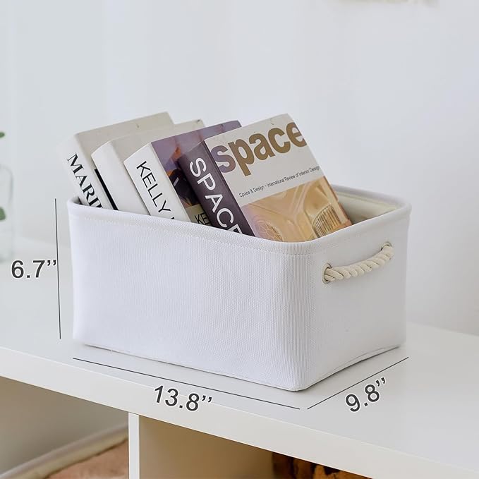 TheWarmHome Storage Bins for Shelves - Medium 3Pack 13.8L*9.8W*6.7H inch Fabric Storage Cubes Canves Storage Basket for Organizing Toys Baby Clothes Gift Dog (White)