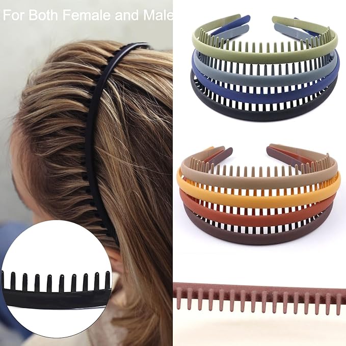 LAPOHI 8 PCS Non Slip Fashion Effortless Plastic Headbands with Teeth Comb Skinny Hair Bands for Women Men Teen Girls,Short Teeth Morandi