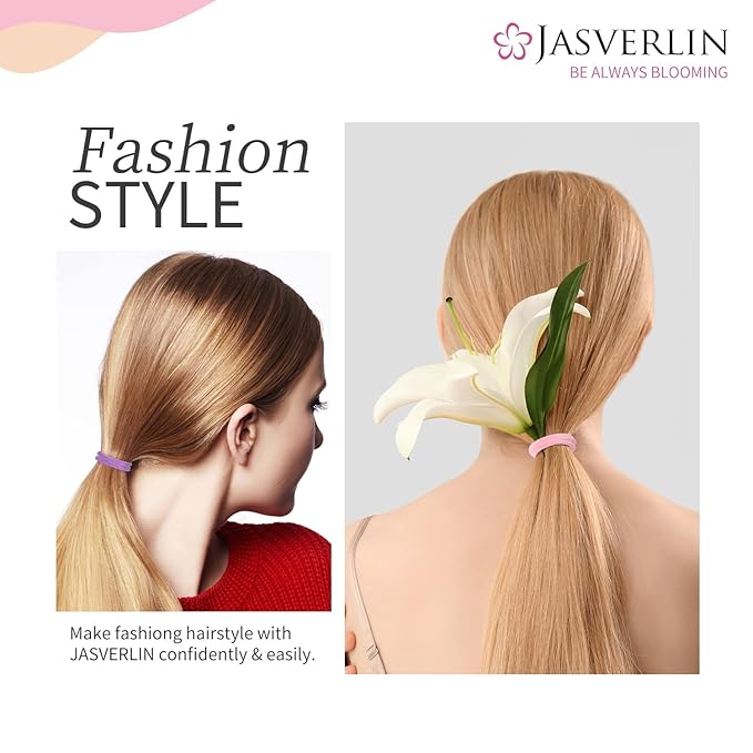 Soft Hair Ties - Seamless Cotton Elastic Bands for Women Girls, No Damage Ponytail Holders Small Scrunchies for Thick Curly Thin Hair Assorted 1.5 inch 100 Pcs (Baby Color)