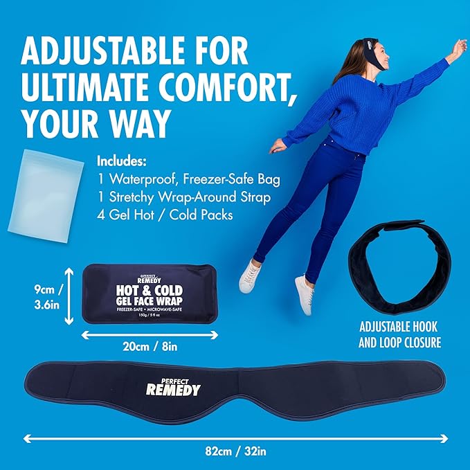 Perfect Remedy Wisdom Teeth Ice Pack Head Wrap - Reusable Cold Compress Aid for TMJ, Jaw Pain, Wisdom Teeth Recovery, Tooth Pain & Face Swelling Conditions - Adjustable Head Wrap for Max Comfort