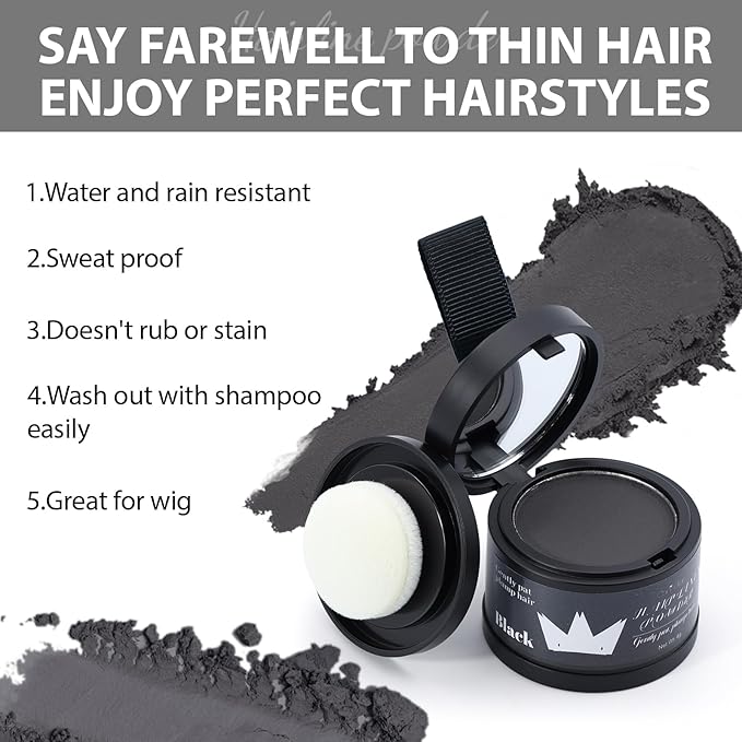 2 Pack Hairline Powder for Women and Men, Used to Root Touch Up Hair Color, Thinning and Gray Hair Coverage and Bald Spots Coverage, Black