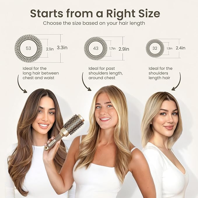 AIMIKE Round Brush for Blow Out, Medium Round Hair Brush Nano Thermal Ceramic & Ionic Tech, for Blow Drying & Styling, Curling and Shine - 2.9 inch Barrel w/Boar Bristles