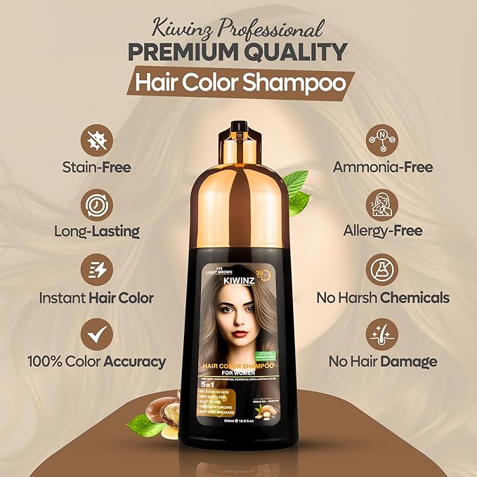 Hair Color Shampoo – 5 in 1 Hair Dye Shampoo for Grey Hair - Instant Hair Dye with 100% Color Accuracy Enriched with Natural Ingredients - Ammonia Free - 500ml (Light Brown)