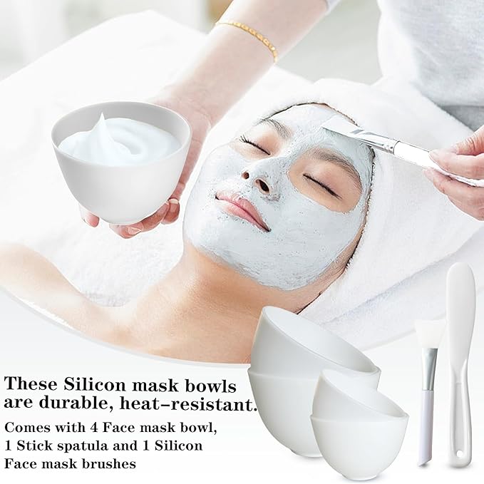 4Pcs Silicone Facial Mask Bowl DIY Face Mask Mixing Bowls for for Home Salon Spa Face Skin Applicator Bowl, White