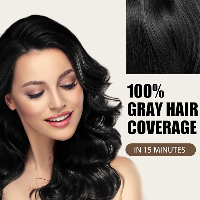 Black Hair Dye Shampoo- Gray Coverage, Herbal Natural 3 in 1 Hair Color Shampoo for Men & Women