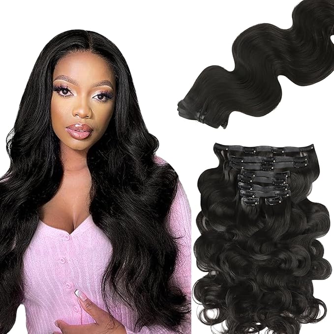 Lashey Seamless Clip in Hair Extensions Human Hair Body Wave 130g 9pcs Natural Black 18 Inch Clip in Hair Extensions Human Hair PU Clip ins with Invise Edge for Women