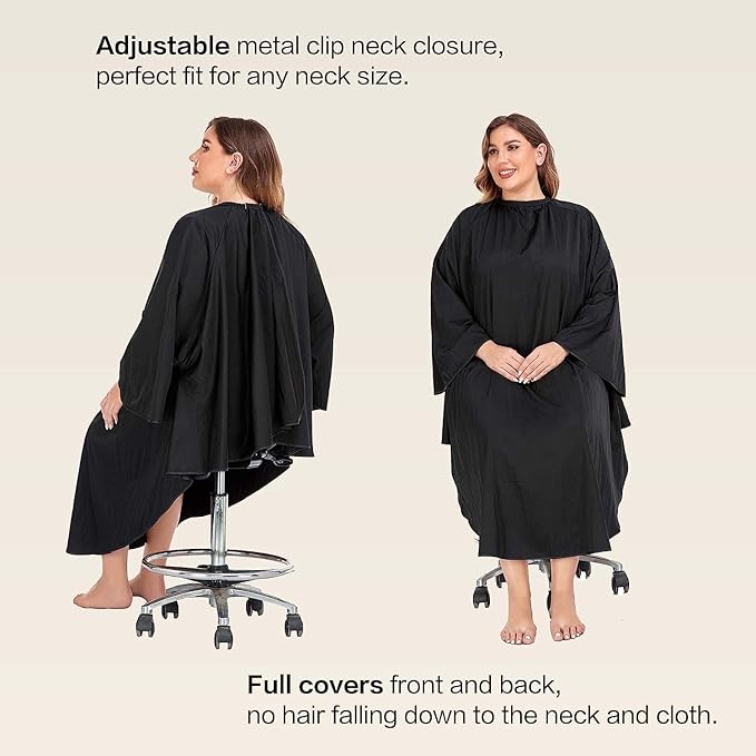 PERFEHAIR Professional Salon Client Hair Cutting Cape Gown, Barber Haircut Cape with Sleeves - Black
