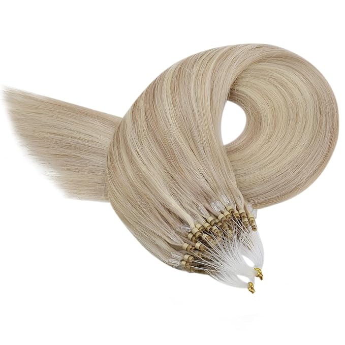 YoungSee Micro Bead Hair Extensions Real Human Hair Blonde Microlink Hair Extensions Human Hair Blonde Highlighted Ash Blond Bead Hair Extension 20Inch Pre Bonded Hair Extension for Wedding 50g 50s
