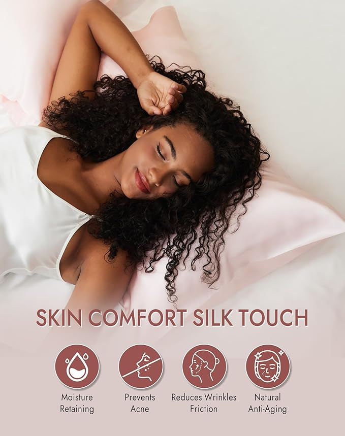 SilkSilky 100% Mulberry Silk Pillowcase - Pure 22 Momme High-Grade 6A Fibers for Hair & Skin, Envelope Closure, Natural, Organic, Breathable & Cooling Pillow Case (Standard, Pink)