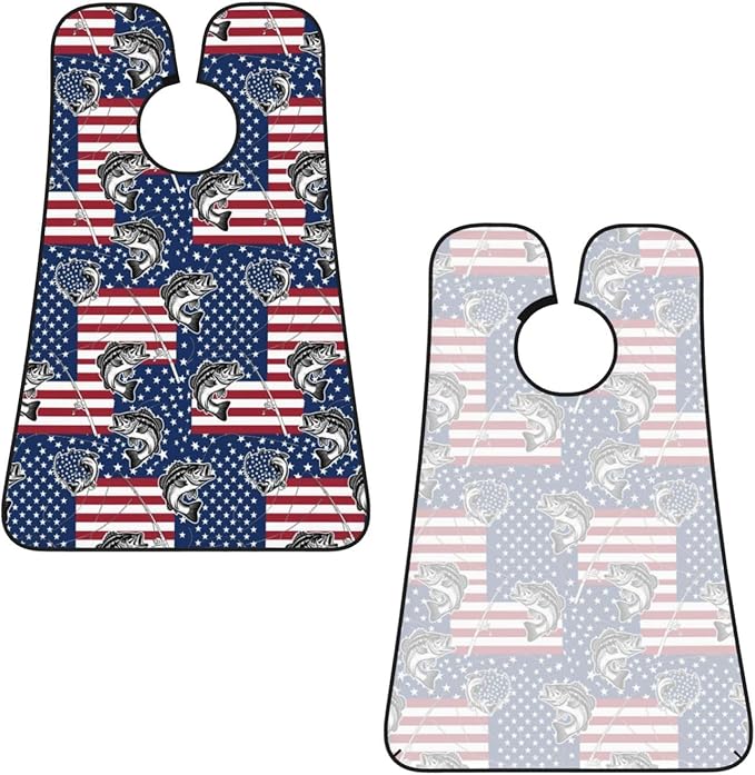 Waterproof Beard Grooming Bib, American Bass Fishing Lure Flag Shave Bib, Non-Stick Hair Catcher for Shaving Trimming, Apron Essential for Men Dad