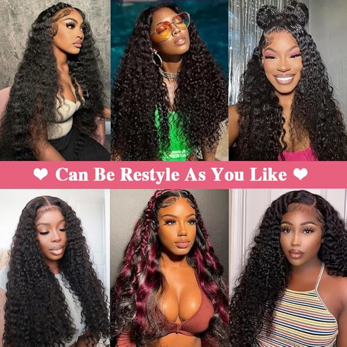 22 Inch Deep Wave Lace Front Wigs Human Hair 200% Density 13x6 HD Transparent Deep Wave Lace Front Wigs for Women Curly Wigs Pre Plucked with Baby Hair Glueless Wigs Natural Color