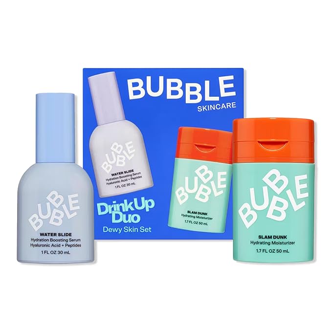 Bubble Skincare Drink Up Duo Dewy Skin Care Set - Travel Size Gift Set Includes Water Slide Hyaluronic Acid Serum & Slam Dunk Face Moisturizer - Promotes Healthy, Hydrated Skin (2 Count)