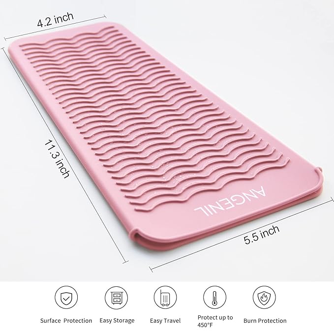 ANGENIL Heat Resistant Silicone Flat Iron Mat Pouch, For Travel Dual Voltage Curling Iron Wand, Hair Straightener, Automatic Wireless Curlers, Crimper Hair Iron, Styling Tools, Curling Brush For Women