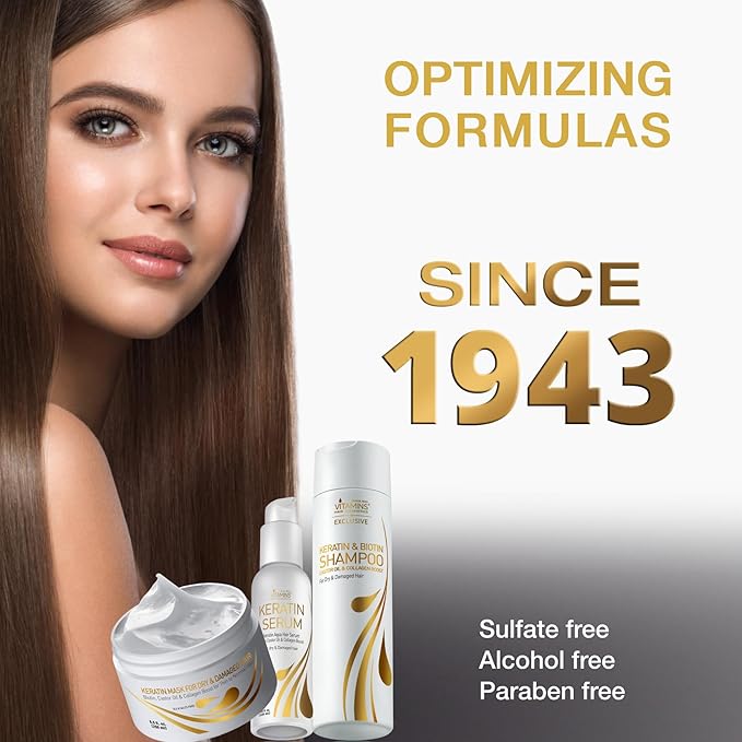 VITAMINS hair cosmetics Hair Care Kit - Hydrating, Ph Balancing, Damaged Hair Solution with Keratin, Moroccan Argan Oil - Ultra Recovery for Color Treated, Dry, Frizzy Hair - Paraben Sulfate Free