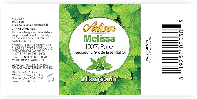 Artizen - Melissa Essential Oil 2 oz Pure Melissa Oil for Skin, DIY, Aromatherap - 60 ml
