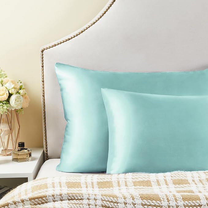 BEDELITE Satin Pillowcase for Hair and Skin, Super Soft and Cooling Similar to Silk Pillow Cases 2 Pack with Envelope Closure, Gift for Women Men(20"x30" Queen Size, Blue Grey)