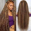 30inch Highlight Ombre Lace Front Wig Human Hair Deep Wave 13x6 HD Honey Blonde Lace Frontal Wigs P4/27 Curly Human Hair Wig Glueless Wigs Human Hair