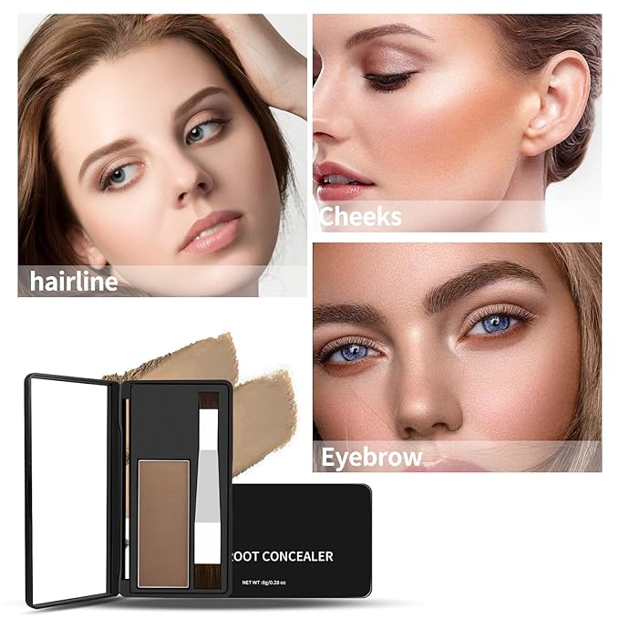 Boobeen Hair Shadow Powder Kit, Roots Touch-Up Powder Cover Hair Color, Temporary Concealer with Brush for Gray Root