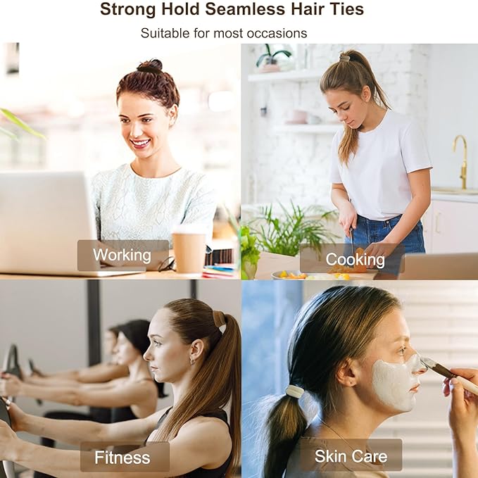VI-FA No Damage Seamless Hair Ties for Thick Hair Soft Pony Holders Elastics Hair Bands for Heavy, Curly Hair Scrunchies for Women and Girls 8pcs(Brown)