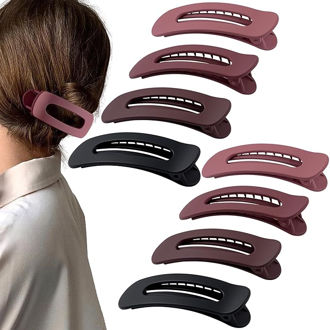 8 Pcs Large Lay Flat Claw Clips for Women French Side Slide Barrettes for Thin Fine Hair Rectangle Alligator Hair Accessories,Matte Black Red