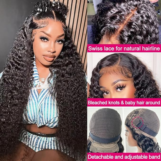 SOSATISFY Deep Wave Lace Front Wigs Human Hair 4x4 HD Transparent Lace Closure Wigs Glueless 180% Density Wigs for Black Women Pre Plucked with Baby Hair (26 inch)