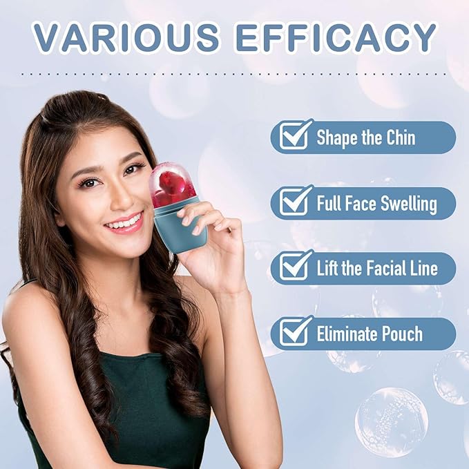 XHJRI Ice Face Roller Massager,Ice Cube Roller for Face, Eyes and Neck Naturally Conditioning and Skin Care,De-Puff Eye Bags,Reduce Migraine Pain,Reusable Massage Silicone Ice Mold (New Blue)