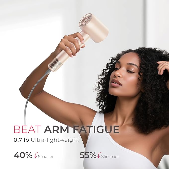 Blow Dryer with Comb, TYMO AIRHYPE Compact 200 Million lonic Hair Dryer with Diffuser, Fast Dry Pink Blow Dryer for Women 110,000RPM Portable Hairdryer for Curly Hair, 4 Temps & 2 Speeds