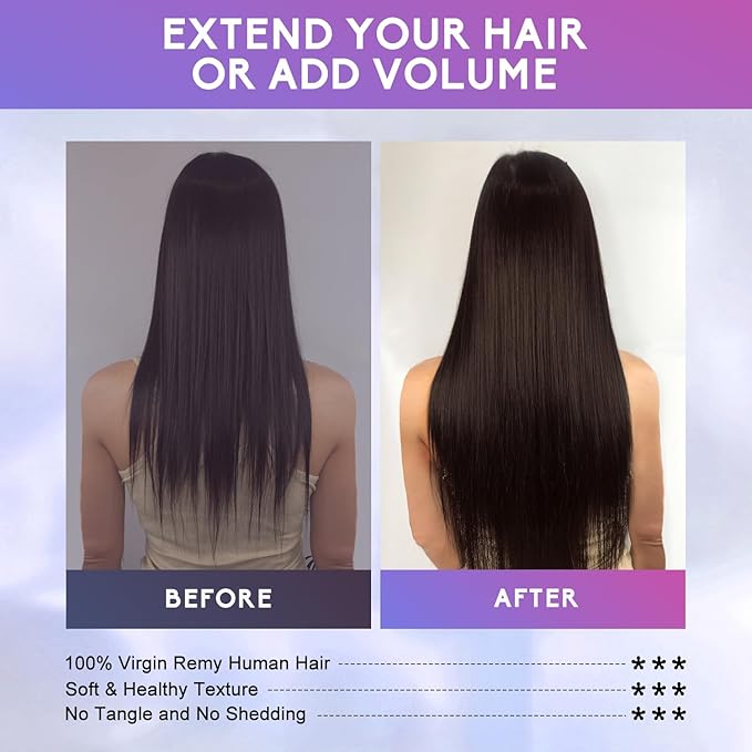 Dark Brown Clip in Hair Extensions Real Human Hair Invisible Seamless Remy Human Hair Clip in Extensions for Women 18 Inch 100g, 8pcs Per Set with Double Weft