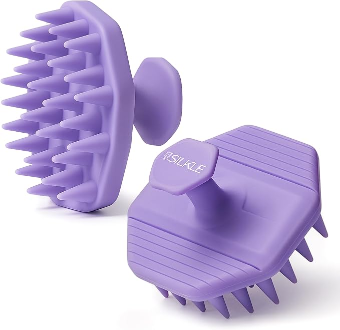 Silicone Scalp Scrubber - Massage Shampoo Brush, Soft Bristles for Hair Growth & Dandruff Removal - Ergonomic Design, Wet & Dry Use, Deep Cleansing Scalp Exfoliator for All Hair Types - Purple