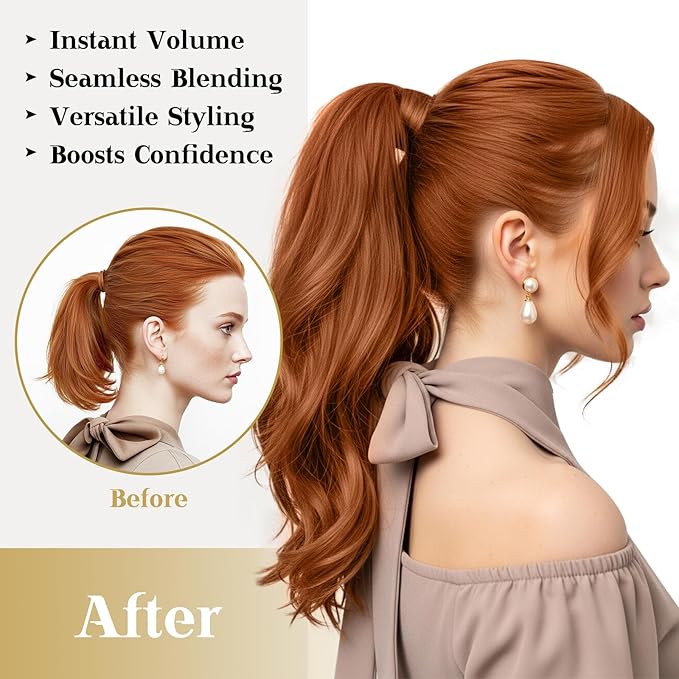 Ve Sunny Hair Extensions Ponytail Real Human Hair Wrap Around Clip in Ponytail Hair Extensions Straight Extensions Human Hair for Women Copper 16inch 80G