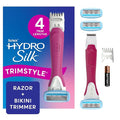 Schick Hydro Silk TrimStyle Razor with Bikini Trimmer for Women | 2-in-1 Bikini Razor for Women and Womens Trimmer for Pubic Hair, Includes 1 Waterproof Handle, 3 Refills & 1 AAA Battery