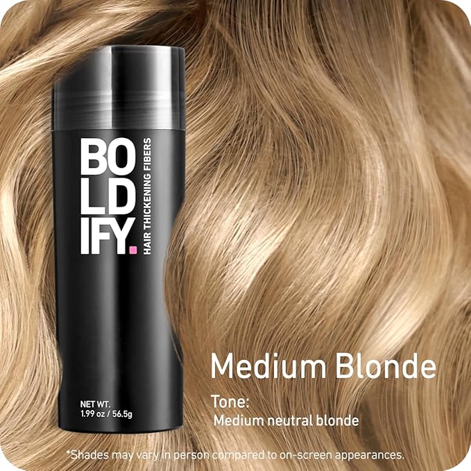 BOLDIFY Hair Fibers (56.5g) - Fill In Thinning and Fine Hair for an Instantly Fuller, Thicker Look - 14 Shades for Women & Men - Medium Blonde