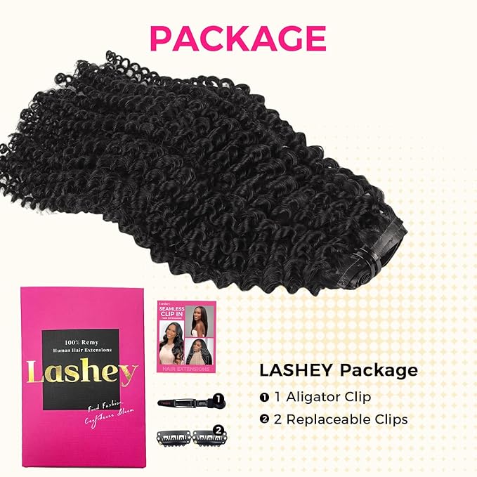 Lashey Kinky Curly Clip in Hair Extensions 110g 7pcs 18 Inch Natural Black Seamless Clip ins Hair Extensions Real Human Hair Soft Invisible Clip ins for Black Women